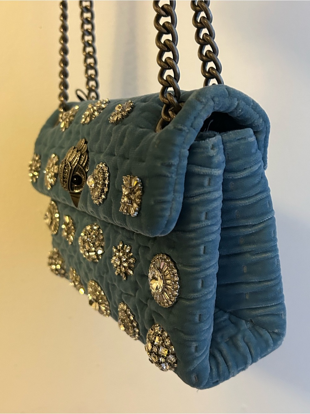 Kurt Geiger Blue Quilted Shoulder Bag with Crystal Embellishments - Picture 3 of 16